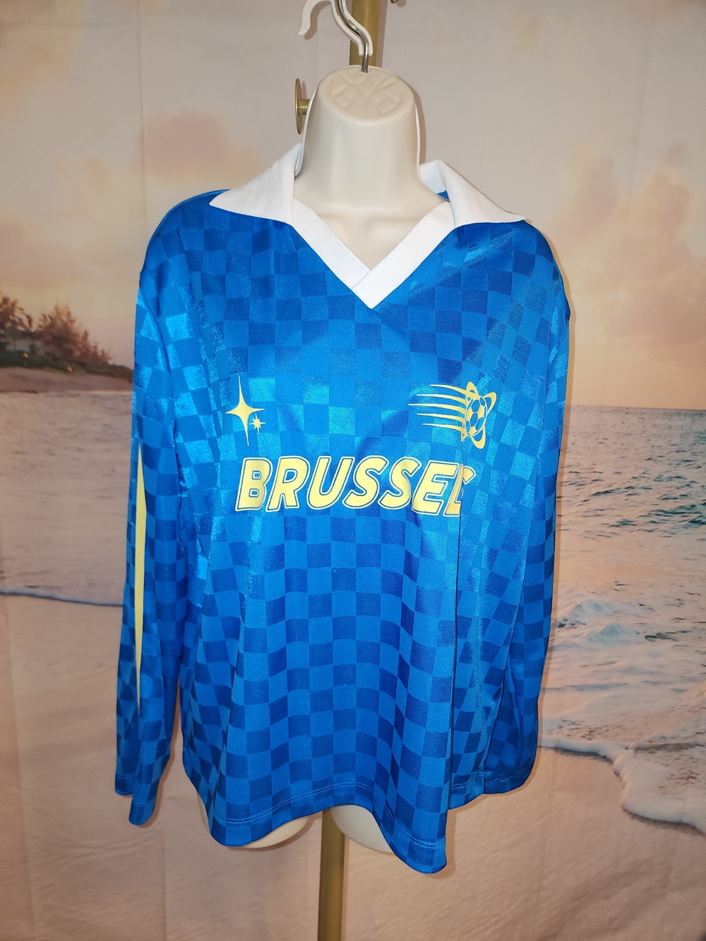 BDG BRUSSELLS Blue Checkerboard Long-Sleeve WOMANS Soccer Jersey